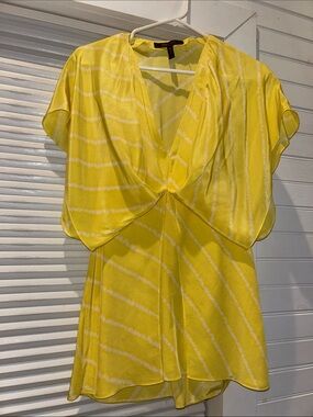 BCBGMaxAzria Yellow Tie Dye Stipe Blouse | 100% Silk